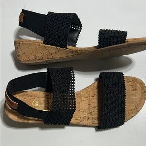 Tommy Bahama Dallis Wedge Elastic Slip On Sandals Women's 8M Cork Heel Black